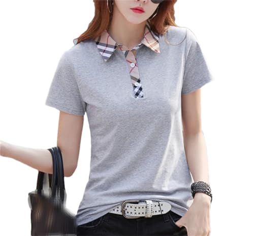 REHJJDFD - Polo à manches courtes en coton pour femme - Col écossais - Décontracté - Sweat-shirt de golf, Gris 9., XL