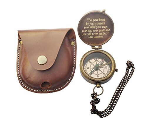 TSWO Let your Heart...Motivational Quote Engraved Compass Personalized, Brass Pocket Compass Gifts for Men, Gift for Son, Baptism Gifts, Birthday Gifts, Graduation Gifts, Back to School Gifts