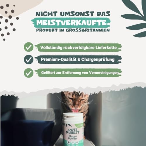 Pets Purest Zahnpflege Pulver - 100% Natürliche Zahnsteinentferner Hund, Katzen & Haustiere 185g. Zahnpflege Katzen & Hunde - für Mundgeruch, Zahnstein & Zahnfleischerkrankungen