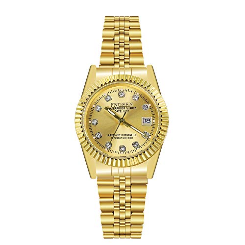 Relojes Dorado Cristal para Mujer Relojes Calendario Acero Inoxidable Elegante Item Name...