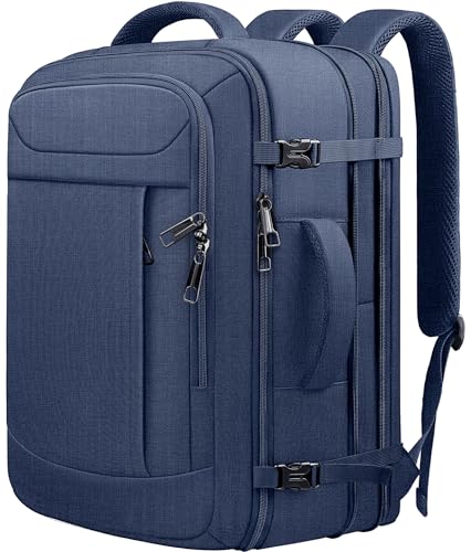 JARWAM Expandable Carry On Backpack 45L, Large Travel Weekender Bag with Waterproof Wet Pocket, Anti-Theft TSA 18 Inch Laptop Rucksack for Men Women Flight Approved Business, Blue