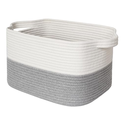 Image of WILLITAT Woven Storage Basket, Medium Cotton Rope Bathroom Storage Basket for Shelves, Rectangular Basket for Towels, Shoes, Books, Gifts, Soft Kids Dog Toy Box, Baby Nursery Bin, 38x28x22.5cm, Grey