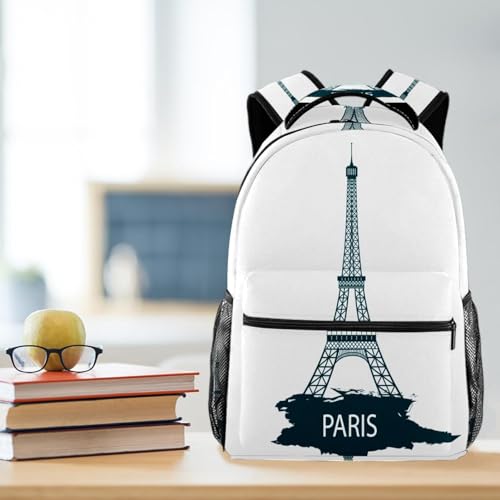 Sac à dos d'école multicolore imprimé Tour Eiffel avec grand volume - 5