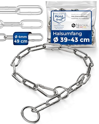 Collare cane acciaio inox A4 V4A Ø4 mm – lunghezza totale 62 cm – con moschettone – maglia lunga per scorrimento fluido – per circonferenza collo 53–56 cm