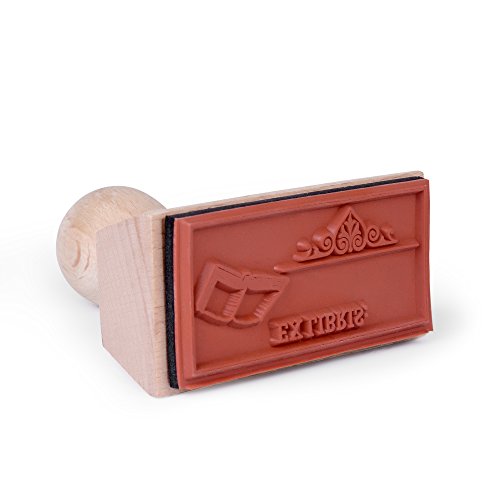 Ex Libris motiefstempel, houten stempel met Ex Libris motief, Library of, dit boek behoort met gratis vak voor naam… - Image 6