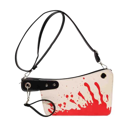 Image of PU Leather Creative Prank Knife Shoulder Bag, Japanese Cartoon Gothic Horror Crossbody Bag, Bloody Axe Chopper Clutch Purse
