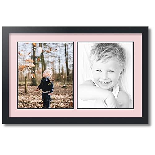 ArtToFrames Collage Photo Frame Double Mat with 2-10x12 inch Openings with Black Frame and Hollyhock Top Mat