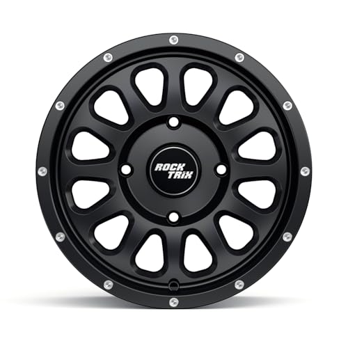 Image of RockTrix RT111 15in Wheel 15x7, 4x156 Bolt Pattern, 4+3 offset, ATV UTV SxS Rim, Compatible with Polaris Sportsman RZR Ranger Ranger Crew, 4 /156 Matte Black