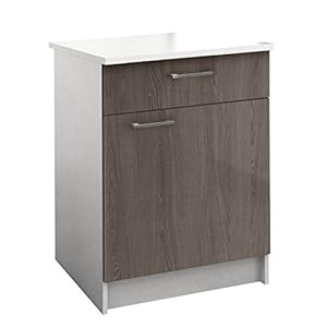 Berlioz Creations PRIMA PG6BTC Unterschrank für Küche mit Arbeitsplatte, 1 Dekortür und 1 Dekorschublade aus strukturierter Eiche, 60 x 60 x 85 cm, 100 Prozent französische Herstellung