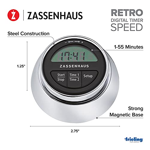 Zassenhaus Magnetic Retro Digital Kitchen Timer, 2.75-Inch, Silver #TOP1