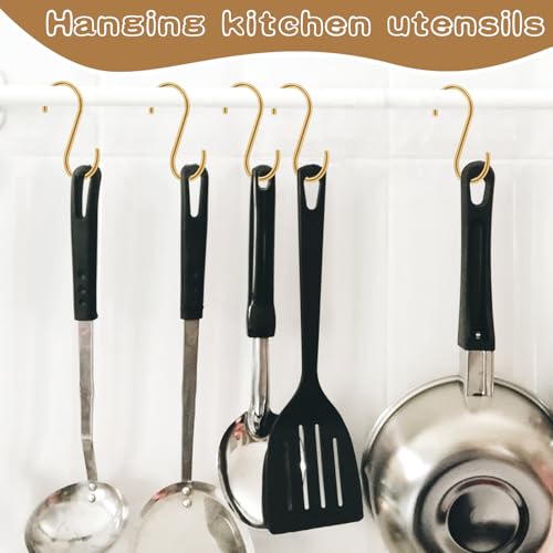 Dingee Gold S Hooks For Hanging 3.5 Inch Brass Heavy Duty S Hooks,Closet S Hooks For Hanging Coat Clothes Towel Jean,Utility Hooks For Pots Pans Plants Kitchen 6 Pack thumb #3