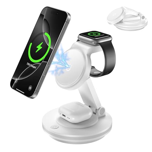 3 in 1 Wireless Charging Station,Mag-Safe Charger Stand,Fast Wireless Charger Stand Compatible with iPhone 15/14/13/12/Pro/Pro Max/Mini,Phone and Watch Charger Stand for Apple Watch,Airpods(White)
