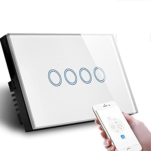 Interruttore Tapparelle Wifi, 4 Gang Smart Switch Wifi APP. Interruttore della lampada di controllo, interruttore in vetro di cristallo WIFI2.4G. Hz. Interruttore Tapparelle Avvolgibile Wifi(Gold WIFI