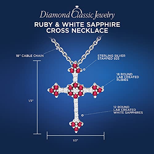 Diamond Classic Jewelry Lab Created Ruby Pendant Necklace Cross In Sterling Silver - 18 Inch Chain #TOP2