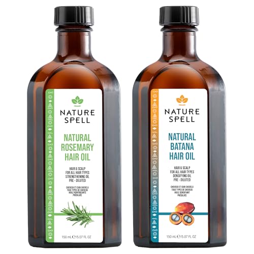 Nature Spell Hair Growth Duo with Rosemary & Batana Oils Pre-Diluted Oil Set to Promote Growth & Strengthen Dry Damaged Strands For All Hair Types Vegan Pack of 2 150ml Each