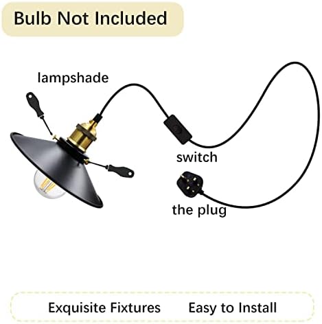 Kaunees Pendant Light Fixtures,600CM Cord Hanging Light with Plug in Track Lighting E27 Vintage Hanging Lamp Metal Swag Ceiling Lamp with On/Off Switch Overhead Light for Home/Hotel(No Bulb)