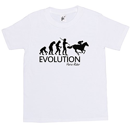 Fancy A Snuggle Evolution of A Horse Rider Kids Boy Girl Cotton Short White Sleeve T-Shirt - Size 5-6 Years
