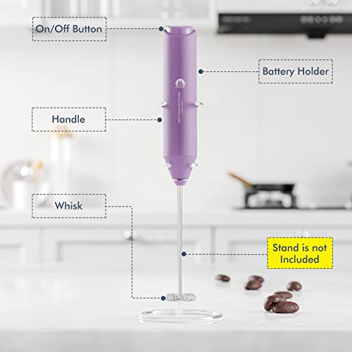 Image of Powerful Milk Frother Handheld Foam Maker, Mini Whisk Drink Mixer for Coffee, Cappuccino, Latte, Matcha, Hot Chocolate, No Stand, Light Purple