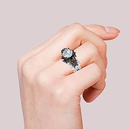 Jeulia 2.55Ct Skull Engagement Ring Sets Sterling Silver Heart Cut Red Diamond Ruby Rings Cubic Zirconia Wedding Promise Anniversary Romantic Jewelry For Women Grils Bridal With Gift Box (Romantic Death, 7.5) #TOP7