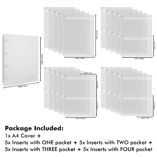 Image of 20 Pages A4 4-Rings Clear Stamps Storage Embossing Folder Storage Photo Storage Album Seal Bags Storage Keeper Cards Folder Storage Bag for DIY Scrapbooking Arts Crafts Collecting Bags