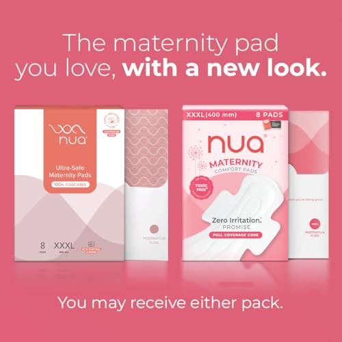 Image of Nua Maternity Comfort Pads | XXXL 400mm | Pack of 8 | For Postpartum Bleeding and Clots | Rapid Absorbent Core | Edge-to-edge Protection | Elevated Central Core | Front to Back Coverage | Super Soft and Breathable | No Rashes | 100% Toxic-Free, Dermatologically Tested | Safe on Skin | Convenient and Hygienic Disposal