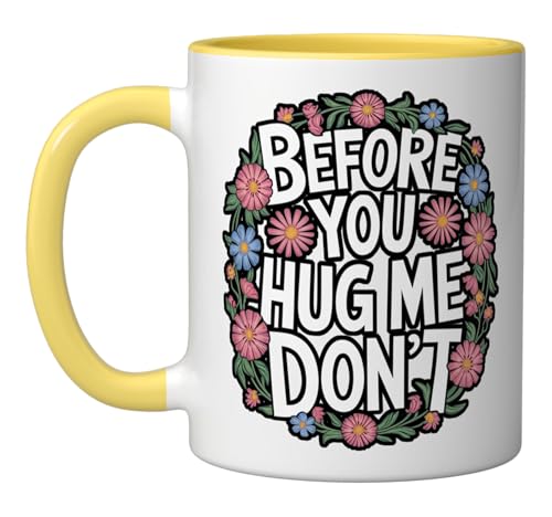 Taza de cerámica Sarcastic Introvert Anti-Hug, amarilla y blanca miniatura 1