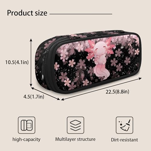 Image of Cute Axolotl Pencil Case Pen Bag Cherry Blossom Pencil Pouch Holder Stationery Organzier for Adults Kids Teen Girls Boys School Office Home Desk Cosmetic Bags