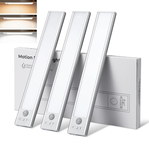 【3本入り】ledセンサーライト 24cm 3色調整可能 人感センサーライト 室内 1500mAH Type C充電式 超薄型設計 バー ライト マグネット 足元灯 配線工事不要 高感度 高輝度 クローゼット-銀色