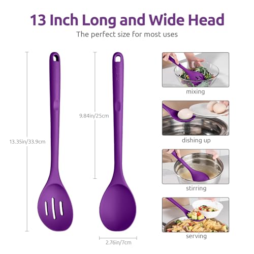 Image of U-Taste Silicone Spoons Set of 2, 13.3 inch Long Large Mixing Spoon, Purple