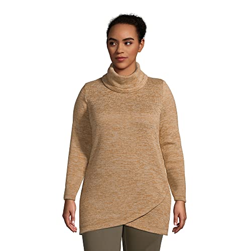 Lands' End Womens Cowl Neck Sweater Fleece Tunic Pullover Rich Camel Heather Regular X-Small #TOP17