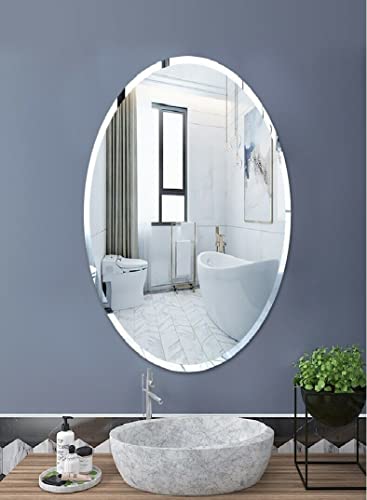 OVAL SHAPE Frameless Round Wall Mounted Mirror Frameless Bathroom Living Room A Must have Mirror Home Decor (50x70 cm)