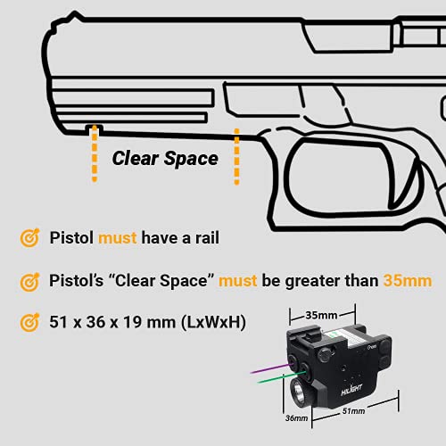 Hilight P3Rgl Red Laser Green Laser Sights And 500 Lumen Light Combo For Pistols Handguns, Aluminum Body And Rechargeable Battery #TOP2