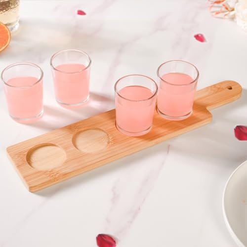 Image of Nestasia Set of 4 Glass Tumblers with Natural Bamboo Serving Tray | Ideal for Espresso, Juice, Small Cocktails, Shots & Gifting