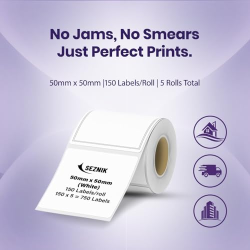 Image of Seznik Thermal Lables, 50mmx50mm Label Roll Paper, 2 inch Self-Adhesive Thermal Paper for Mini Printer (White - 50mmx50mm - 750 Labels)