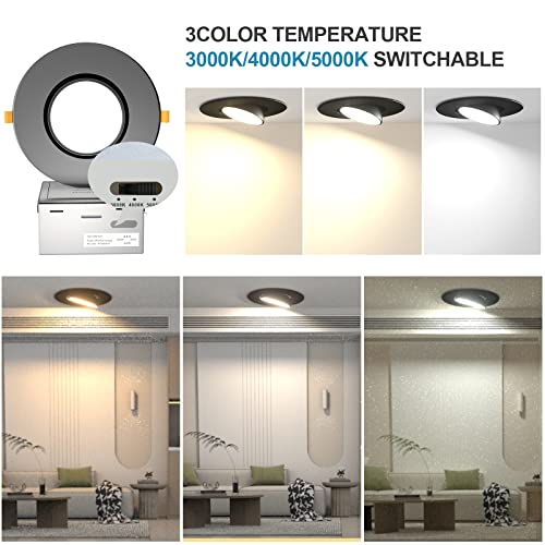 6 Inch Led Recessed Light, Black Downlight Dimmable Recessed Can Lights With Eyeball, 3000K/4000K/5000K Directional Angled Led Downlight, 12W 1200Lm Ic Rated-12Pack #TOP3