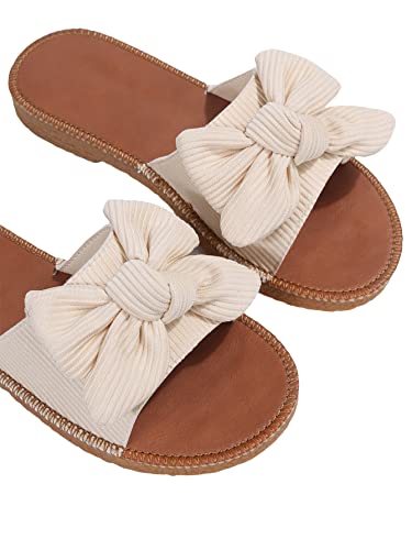 Image of GORGLITTER Women's Bow Flat Sandals Open Toe Slip On Slide Slipper Shoes | Sandals Women Comfortable, Dressy Sandal Women, Y2k Shoes, Dress Slippers for Women, Flats