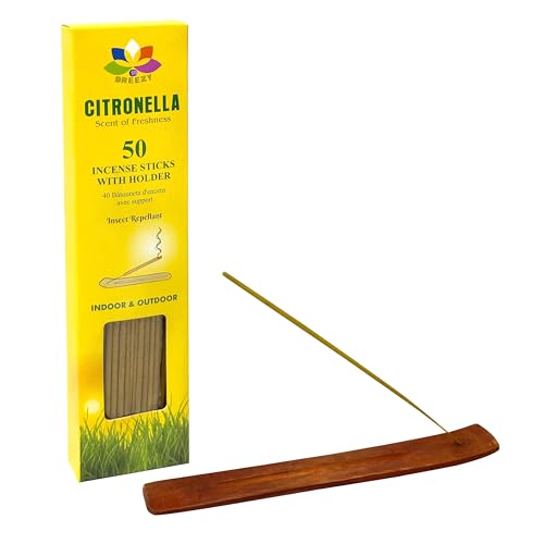 STL Pack Of 50 Citronella Incense Sticks, Lemongrass Insense Sticks, Mosquito Repellent Suitable For Indoors Outdoors, With Insense Holder for Home, Indoors, Outdoor, Garden, Patio, Camping, Hiking