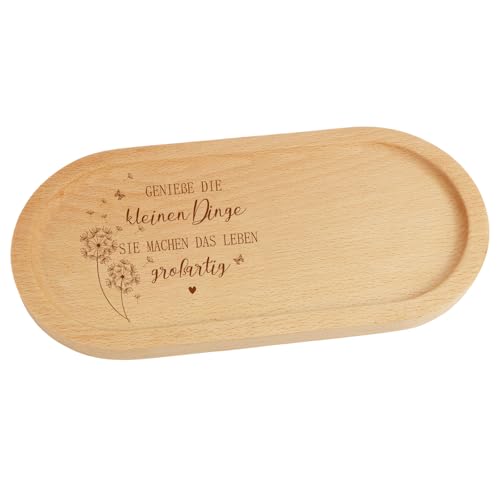 Geschenk Frauen, Tablett mit Gravur GENIEßE DIE kleinen Dinge - Holz Deko Tablett, Geschenke für Rentnerin, Freundin, Frauen, Kollegin, Mama, Oma zum Geburtstag, Muttertag, Einzug, Abschied