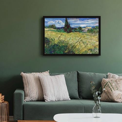 Toile champ de blé vert paysage cyprès tableau moderne 20x30cm