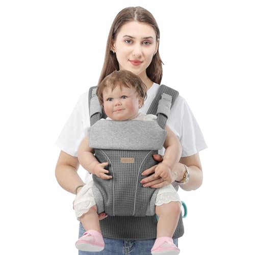 YSSKTC Baby Carrier Newborn to Toddlers - Ergonomic Adjustable Soft Breathable Comfort Infant Carrier for 7-35lbs, Enhanced Support, Easier to Wear (Grey)