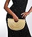 Ophlid Half-Moon Clutch Purse for Women Wedding Woven Evening Shoulder Bag Top Handle Gold Party Prom Handbag Gold