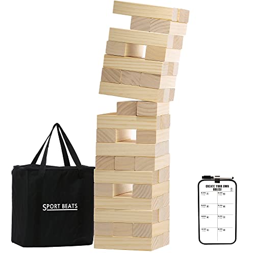 SPORT BEATS Medium Tower Game Outdoor Games 54 Blocks Stacking Game Includes Carry Bag and Scoreboard