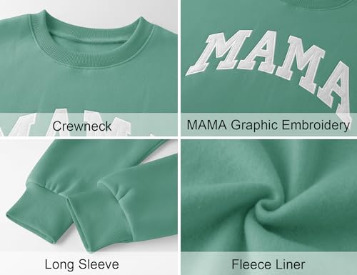 LOMON MAMA Sweatshirts for Women Pullover Sweater Crew Neck Long Sleeve Hoodies Loose Fit Fleece Fall Tops（Gray Green Letter,XL