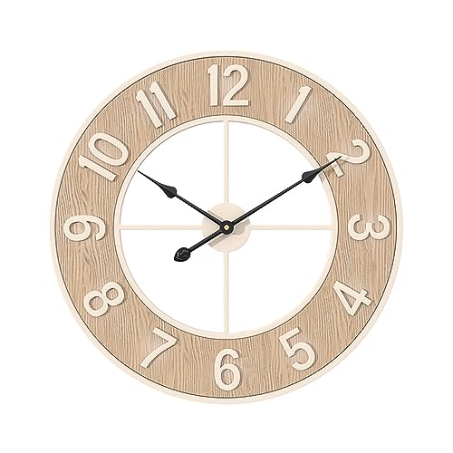 Creperture 60 cm Horloge Murale, Ronde en Pendules Murales Décorative Vintage en Métal Grain de Bois Silencieuse sans Tic-tac avec Chiffres Arabes pour...