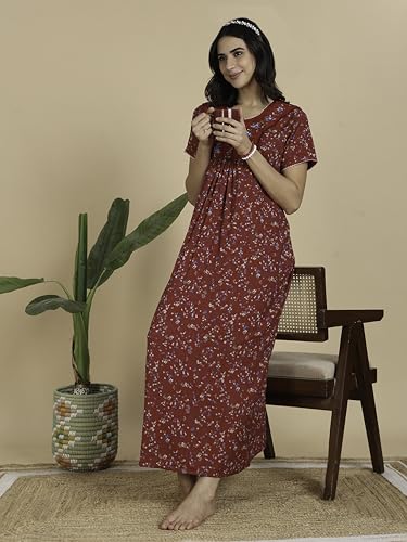 Image of 9shines Label Stylish Alpine Nighty Maxi for Women | Full Length Trendy Nightgown | Premium Nightdress | Nightwear | Embroidery Nighty with Pockets (2892)
