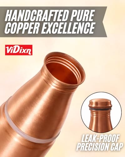 Image of Pure Copper Water Bottle 950ml - Ayurvedic Leak-Proof Copper Bottle for Drinking Water - Handcrafted Mandala Design - BPA-Free & Eco-Friendly - Improves Immunity & Digestion (With Glass)