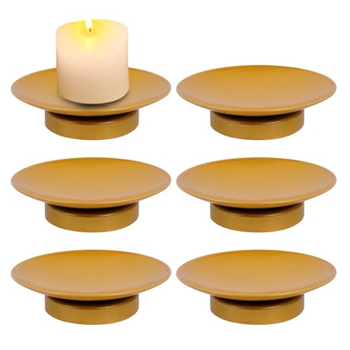 TIED RIBBONS Plate Holders Set of 6 Gold Pillar Candle Holder Metal Christmas Candle Holder Modern Candle Holders for Pillar Candles, Table Centerpiece Iron Candle Stand for Christmas Decorations