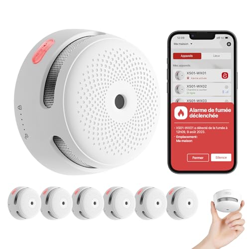 X-Sense Détecteur de Fumée Connecté avec Pile Remplaçable, Détecteur de Fumée Wi-FI Conforme à la Norme EN14604, Notifications Via l’Application, XS01-WX, Lot de 6