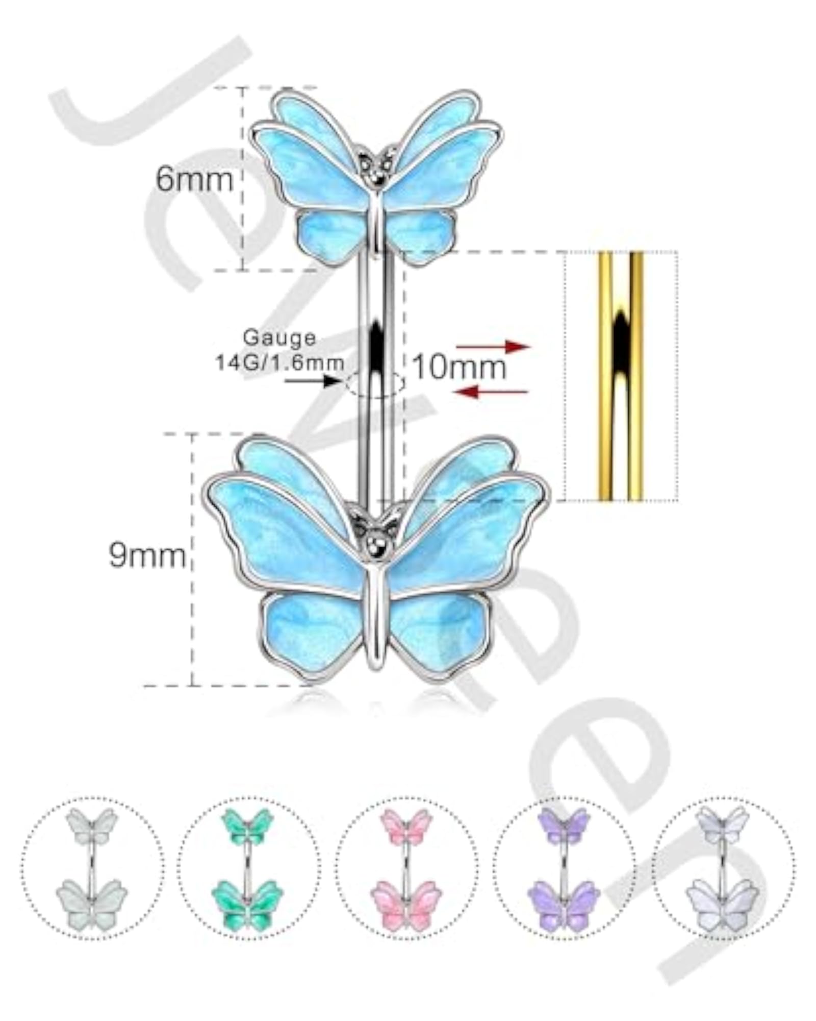 Cute Butterfly Navel Ring Belly Button Barbell, Surgical Steel