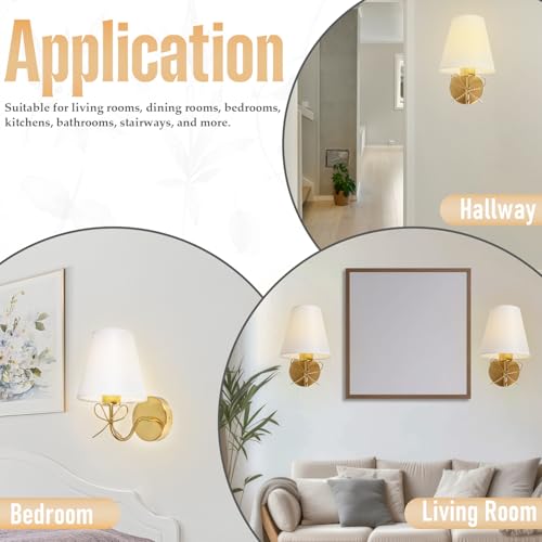Image of Antique Brass Bow Wall Sconces, Gold Wall Light Set of 2 with Plug-in Cord or Hardwired 110V, Remote Control Dimmable LED Bulbs for Bedroom Living Room Home Mulit Color Temperature